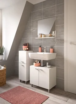 Xonox Boston - Ensemble de 3 meubles de salle de bains (L/H/P : 102x186x33 cm) en mélaminé blanc, vasque non incluse