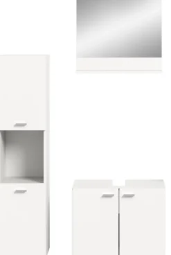 Xonox Boston - Ensemble de 3 meubles de salle de bains (L/H/P : 102x186x33 cm) en mélaminé blanc, vasque non incluse