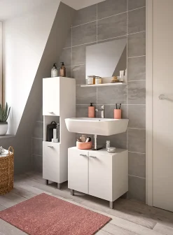 Xonox Boston - Ensemble de 3 meubles de salle de bains (L/H/P : 102x186x33 cm) en mélaminé blanc, vasque non incluse