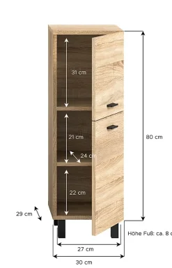 Xonox Boston - Meuble bas (L/H/P : 30x80x29 cm) en mélaminé chêne* Armoire De Salle De Bains