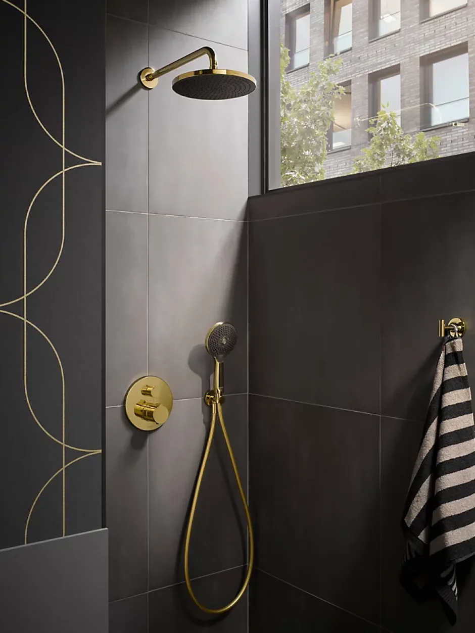 Duravit Bras de tête de douche en laiton, Barre de douche fixation murale 41cm (sans tête de douche) - Or poli