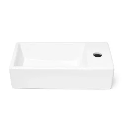 Swiss Aqua Technologies Brevis Lave-mains suspendu avec trou pour robinetterie à droite, 40,5x20,5x10,5cm + Siphon (SATBRE4020SR-SET2)