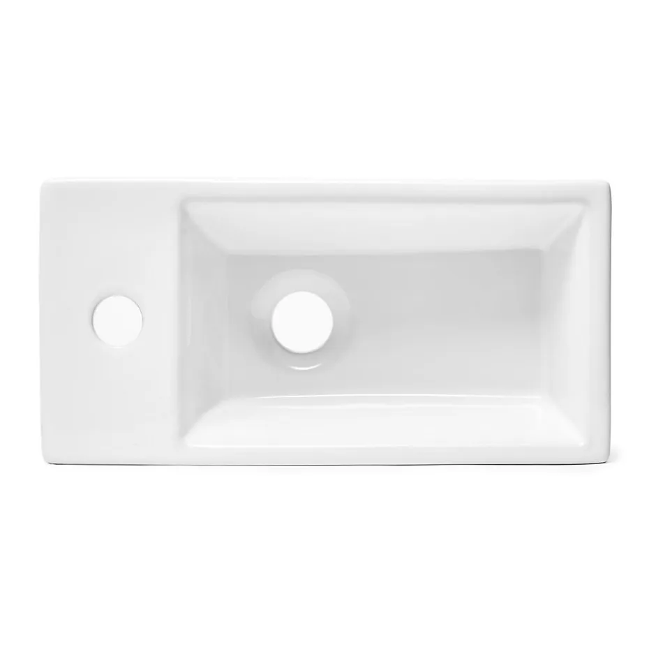 Swiss Aqua Technologies Brevis Lave-mains suspendu avec trou pour robinetterie à droite, 40,5x20,5x10,5cm + Siphon (SATBRE4020SR-SET2)
