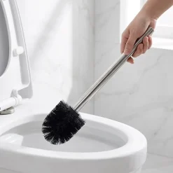 Brosse WC manche acier inoxydable brosse en polypropylène noire Ø7,5 x H.33 cm* Accessoire Wc
