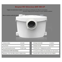 Bsf Broyeur wc adaptable silencieux 550 watts, Broyeur sanitaire -550-UP salle de bain WC, Trappe de maintenance rapide, marque