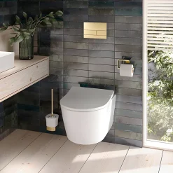 Rea Bâti Support Wc Avec Plaque De Commande Type T Brush Gold* Wc Suspendu