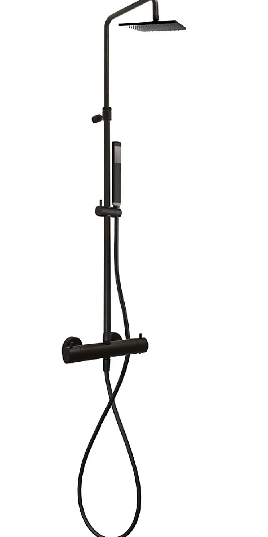 Swiss Aqua Technologies B-Way Colonne de douche + Mitigeur thermostatique + Douchette + Flexible + Douche de tête, Noir mat (SATBWSST)