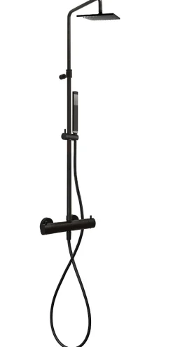 Swiss Aqua Technologies B-Way Colonne de douche + Mitigeur thermostatique + Douchette + Flexible + Douche de tête, Noir mat (SATBWSST)