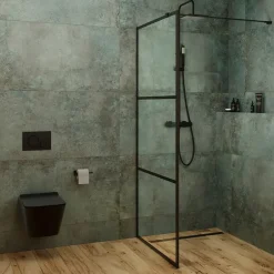 Swiss Aqua Technologies B-Way Colonne de douche + Mitigeur thermostatique + Douchette + Flexible + Douche de tête, Noir mat (SATBWSST)