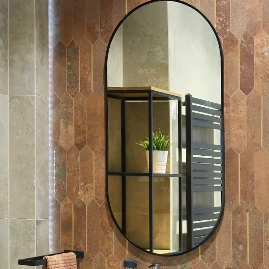 Naturel B-Way 120x60 cm miroir suspendu ovale, cadre en aluminium, noir (ZBWOV12060C)* Miroir Simple