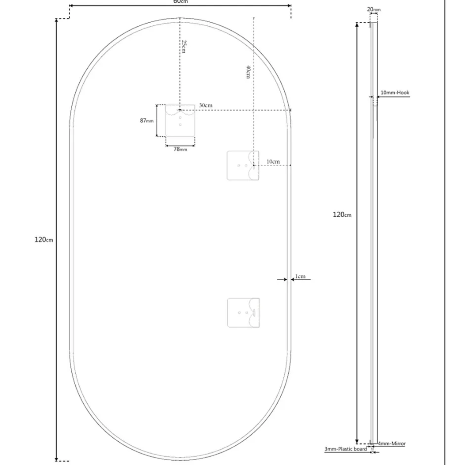 Naturel B-Way 120x60 cm miroir suspendu ovale, cadre en aluminium, noir (ZBWOV12060C)* Miroir Simple