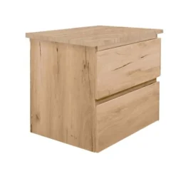 Swiss Aqua Technologies B-Way 59x50x45 cm meuble de salle de bain suspendu avec plaque de recouvrement, 2 tiroirs, chêne mat (BWAY260OAKDESK)
