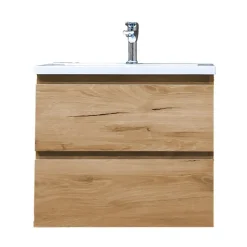 Swiss Aqua Technologies B-Way 59x50x45 cm meuble de salle de bain suspendu 2 tiroirs avec lavabo en marbre coulé, chêne mat (BWAY260OAKU)