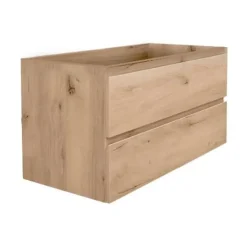 Swiss Aqua Technologies B-Way 99x50x45 cm meuble de salle de bain suspendu avec plaque de recouvrement, 2 tiroirs, chêne mat (BWAY2100OAKDESK)* Meuble Sous-Vasque