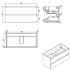 Swiss Aqua Technologies B-Way 99x50x45 cm meuble de salle de bain suspendu avec plaque de recouvrement, 2 tiroirs, chêne mat (BWAY2100OAKDESK)* Meuble Sous-Vasque