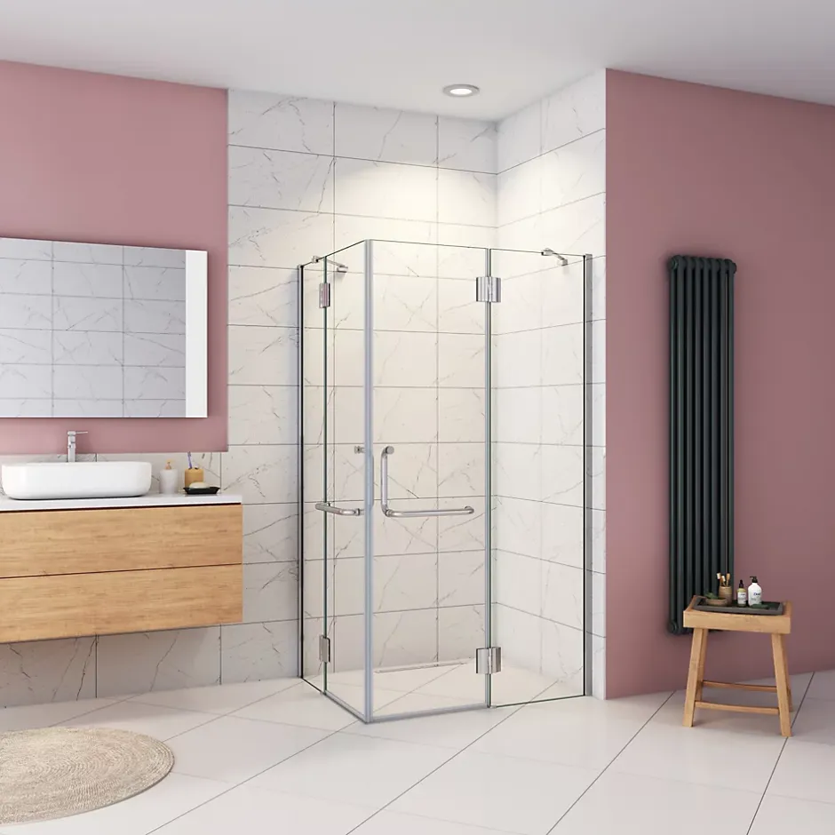 AICA Sanitaire Cabine de douche - 8 mm Verre Anticalcaire - 120 x 90 x190 cm - alu Chrome - avec porte-serviette* Cabine De Douche