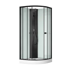 Aurlane Cabine de douche 1/4 de cercle 85x85x200 cm - Portes coulissantes - Fonds Blancs & Profilés Noir Mat* Cabine De Douche