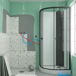 Aurlane Cabine de douche 1/4 de cercle 85x85x200 cm - Portes coulissantes - Fonds Blancs & Profilés Noir Mat* Cabine De Douche