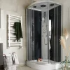 GoodHome Cabine de douche 1/4 de cercle l.90 x L.90 x H.215 cm – hydromassante, gris anthracite, profilés chromés, montage rapide, Onega