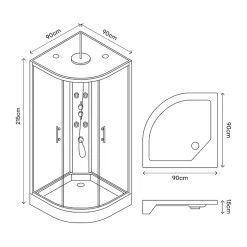 GoodHome Cabine de douche 1/4 de cercle l.90 x L.90 x H.215 cm – hydromassante, gris anthracite, profilés chromés, montage rapide, Onega