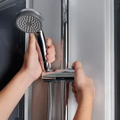 GoodHome Cabine de douche 1/4 de cercle l.90 x L.90 x H.215 cm – hydromassante, gris anthracite, profilés chromés, montage rapide, Onega