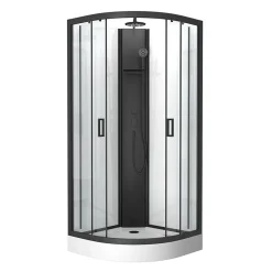 Aurlane Cabine de douche 1/4 de cercle 85x85x210/235 cm - Receveur + Fonds Blancs / Colonne + Profilés Noirs* Cabine De Douche
