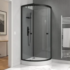 Galedo Cabine de douche 1/4 de cercle l.90 x L.90 x H.215 cm – équipements noir mat, grande ouverture, Grey Touch* Cabine De Douche