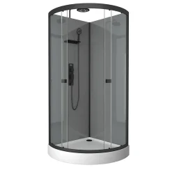 Galedo Cabine de douche 1/4 de cercle l.90 x L.90 x H.215 cm – équipements noir mat, grande ouverture, Grey Touch* Cabine De Douche