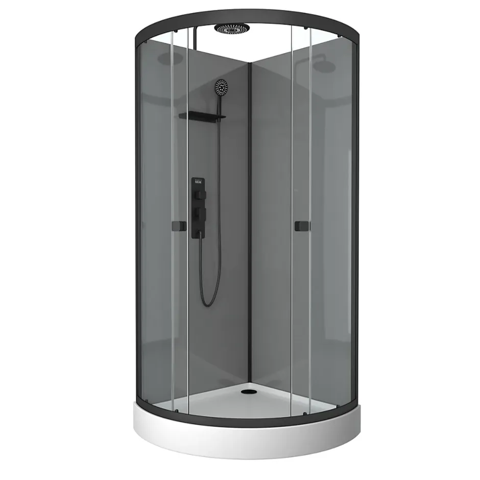 Galedo Cabine de douche 1/4 de cercle l.90 x L.90 x H.215 cm – équipements noir mat, grande ouverture, Grey Touch* Cabine De Douche