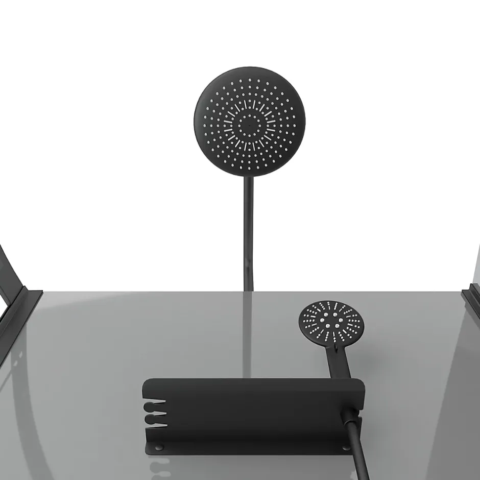 Galedo Cabine de douche 1/4 de cercle l.90 x L.90 x H.215 cm – équipements noir mat, grande ouverture, Grey Touch* Cabine De Douche