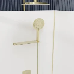 Galedo Cabine de douche 1/4 de cercle l.90 x L.90 x H.200 cm – fond blanc et profilés doré brossé, porte coulissante, Cabine Dorée* Cabine De Douche