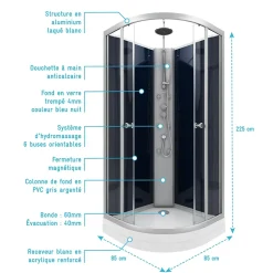 Aurlane Cabine de douche 1/4 de cercle - 85x85x225cm - NIGHTY* Cabine De Douche