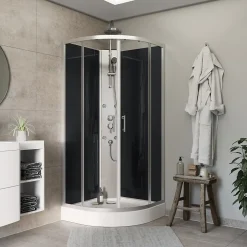 GoodHome Cabine de douche 1/4 de cercle l.85 x L.85 x H.225 cm – hydromassante, chromé, montage rapide, Onega* Cabine De Douche