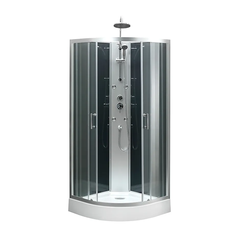 GoodHome Cabine de douche 1/4 de cercle l.85 x L.85 x H.225 cm – hydromassante, chromé, montage rapide, Onega* Cabine De Douche