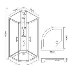 GoodHome Cabine de douche 1/4 de cercle l.85 x L.85 x H.225 cm – hydromassante, chromé, montage rapide, Onega* Cabine De Douche