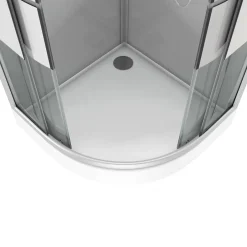 Galedo Cabine de douche 1/4 de cercle l.90 x L.90 x H.215 cm – structure effet chrome, fond gris, sérigraphie 3 bandes, River 2 Round