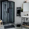 GoodHome Cabine de douche 1/4 de cercle l.90 x L.90 x H.220 cm – hydromassante, fond gris profilés noirs, traitement anticalcaire, Beloya* Cabine De Douche