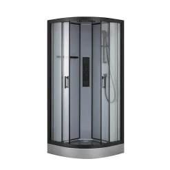 GoodHome Cabine de douche 1/4 de cercle l.90 x L.90 x H.220 cm – hydromassante, fond gris profilés noirs, traitement anticalcaire, Beloya* Cabine De Douche