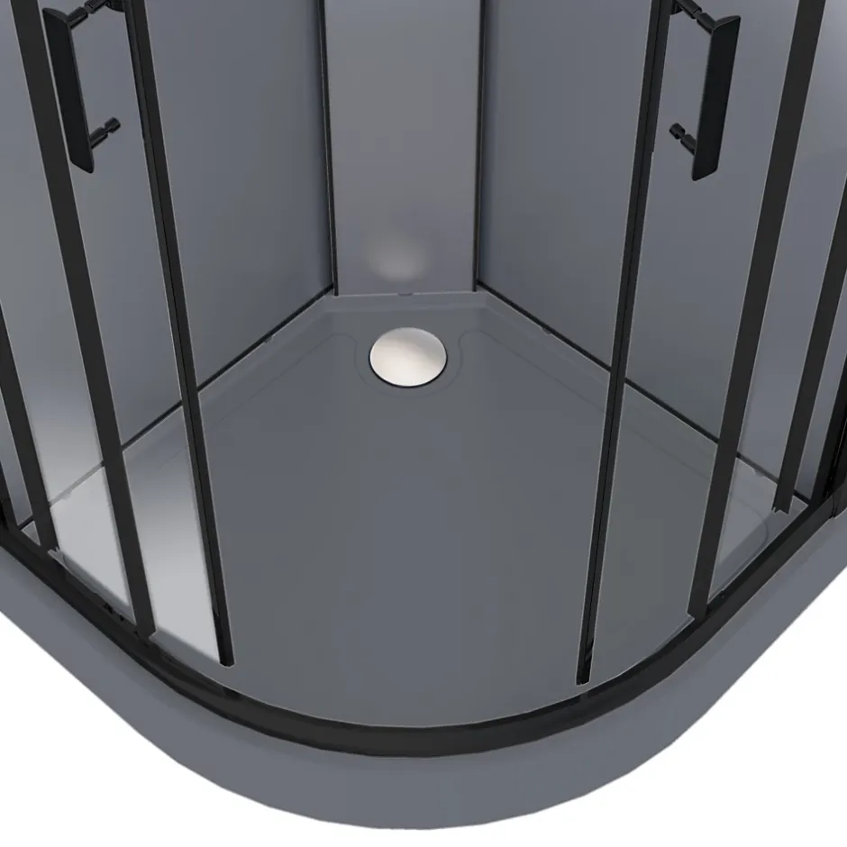 GoodHome Cabine de douche 1/4 de cercle l.90 x L.90 x H.220 cm – hydromassante, fond gris profilés noirs, traitement anticalcaire, Beloya* Cabine De Douche