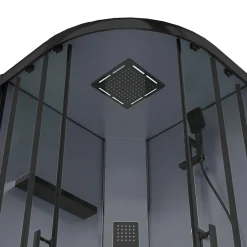GoodHome Cabine de douche 1/4 de cercle l.90 x L.90 x H.220 cm – hydromassante, fond gris profilés noirs, traitement anticalcaire, Beloya* Cabine De Douche