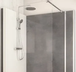 Cabine de douche à l’italienne l.90 x L.140 x H.218 cm – effet pierre charbon, receveur de plain-pied, Elmer Serenity