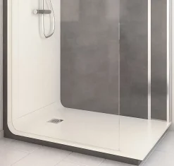 Cabine de douche à l’italienne l.90 x L.140 x H.218 cm – effet pierre charbon, receveur de plain-pied, Elmer Serenity