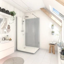 Cabine de douche à l’italienne l.90 x L.120 x H.218 cm – effet ciment, receveur de plain-pied antidérapant, Elmer Serenity