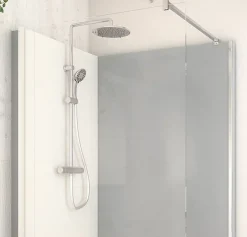 Cabine de douche à l’italienne l.90 x L.120 x H.218 cm – effet ciment, receveur de plain-pied antidérapant, Elmer Serenity