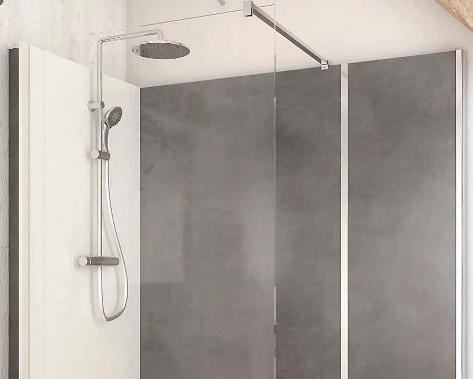 Cabine de douche à l’italienne l.90 x L.170 x H.218 cm – effet pierre charbon, receveur de plain-pied, Elmer Serenity* Cabine De Douche Pmr