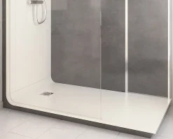 Cabine de douche à l’italienne l.90 x L.170 x H.218 cm – effet pierre charbon, receveur de plain-pied, Elmer Serenity* Cabine De Douche Pmr