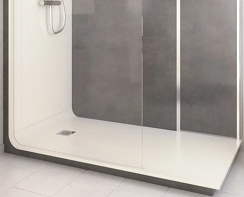 Cabine de douche à l’italienne l.90 x L.170 x H.218 cm – effet pierre charbon, receveur de plain-pied, Elmer Serenity* Cabine De Douche Pmr