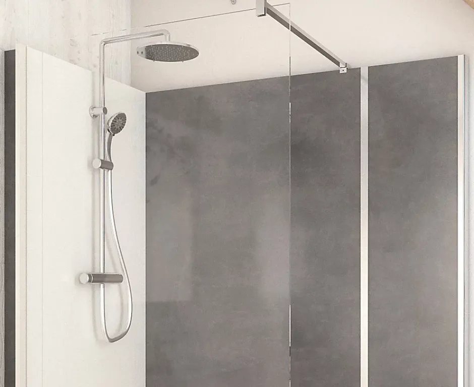 Cabine de douche à l’italienne l.80 x L.160 x H.218 cm – effet pierre charbon, receveur de plain-pied, Elmer Serenity
