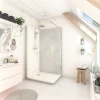 Cabine de douche à l’italienne l.80 x L.120 x H.218 cm – effet marbre gris, receveur de plain-pied, Elmer Serenity* Cabine De Douche Pmr