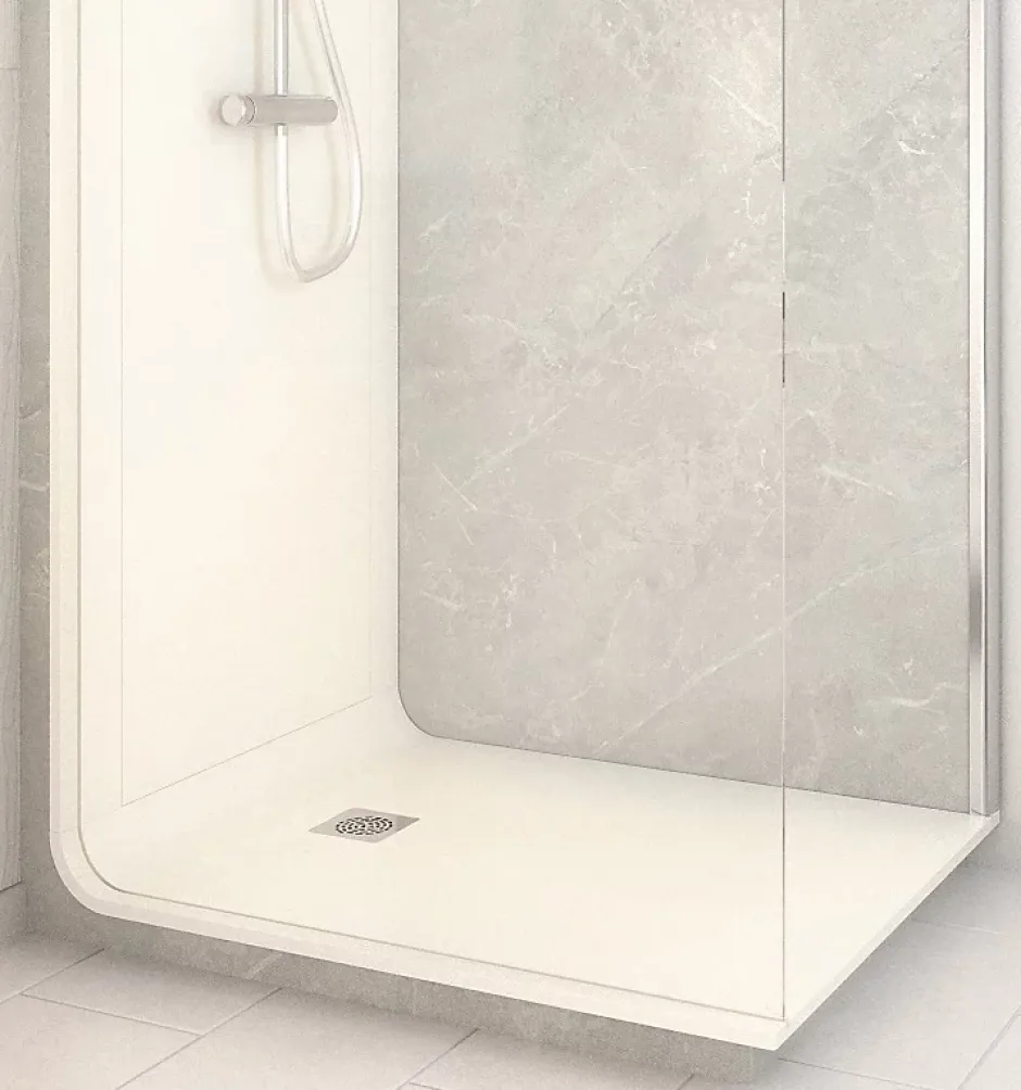 Cabine de douche à l’italienne l.80 x L.120 x H.218 cm – effet marbre gris, receveur de plain-pied, Elmer Serenity* Cabine De Douche Pmr